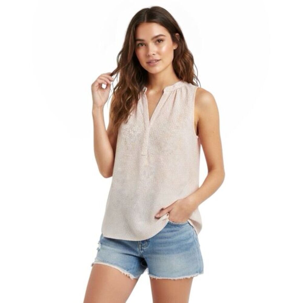 Alice Blue Blouse Sz Small Simona Henley Sleeveless Cream White Polka Dot Boho